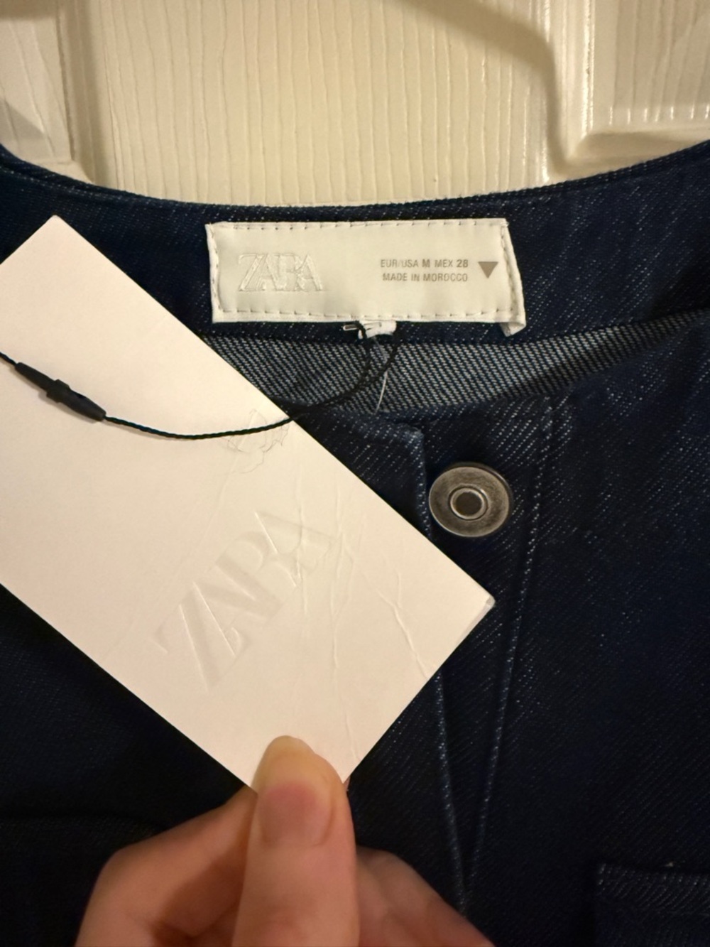 Zara Dark Indigo Collarless Denim Jacket - Picture 6 of 8